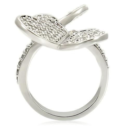 0W237 - Rhodium Brass Ring with AAA Grade CZ  in Clear-4