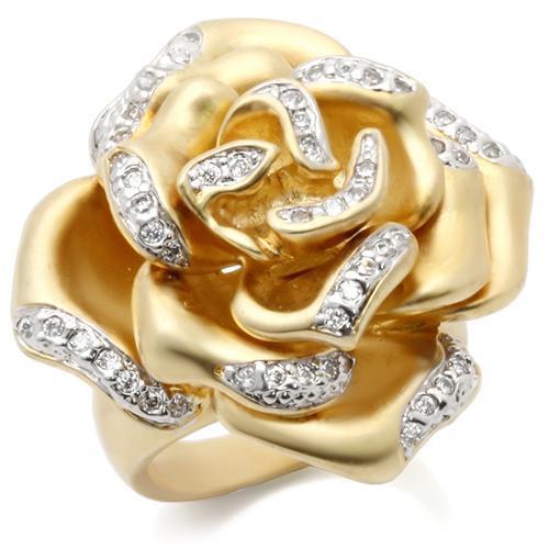 0W250 - Matte Gold & Rhodium Brass Ring with AAA Grade CZ  in Clear-0