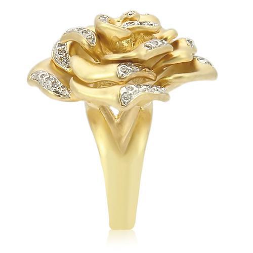 0W250 - Matte Gold & Rhodium Brass Ring with AAA Grade CZ  in Clear-4