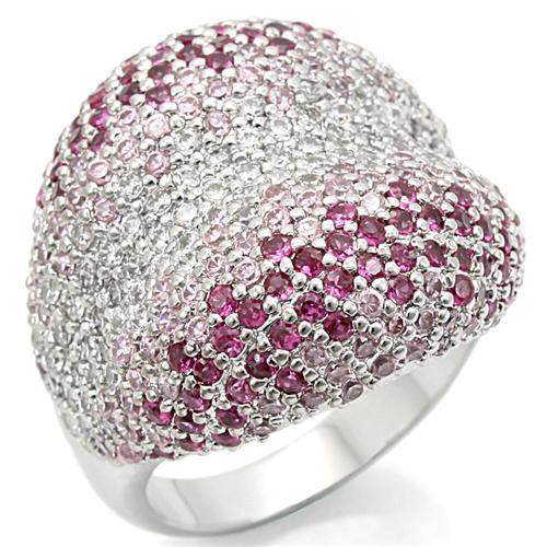 0W322 - Rhodium Brass Ring with AAA Grade CZ  in Multi Color-0