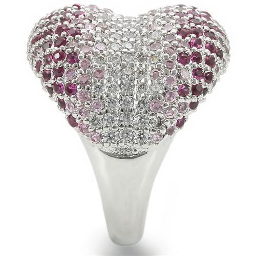 0W322 - Rhodium Brass Ring with AAA Grade CZ  in Multi Color-4