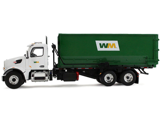 Peterbilt 567 Refuse Garbage Truck with 40 Yard Roll-Off Container "Waste Management" White and Green 1/34 Diecast Model by First Gear First Gear