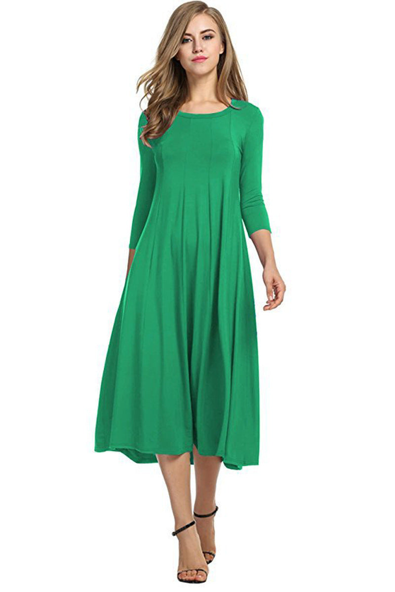 Crew Neck Sleeve Solid Color Swing Dress Best YouTube Store