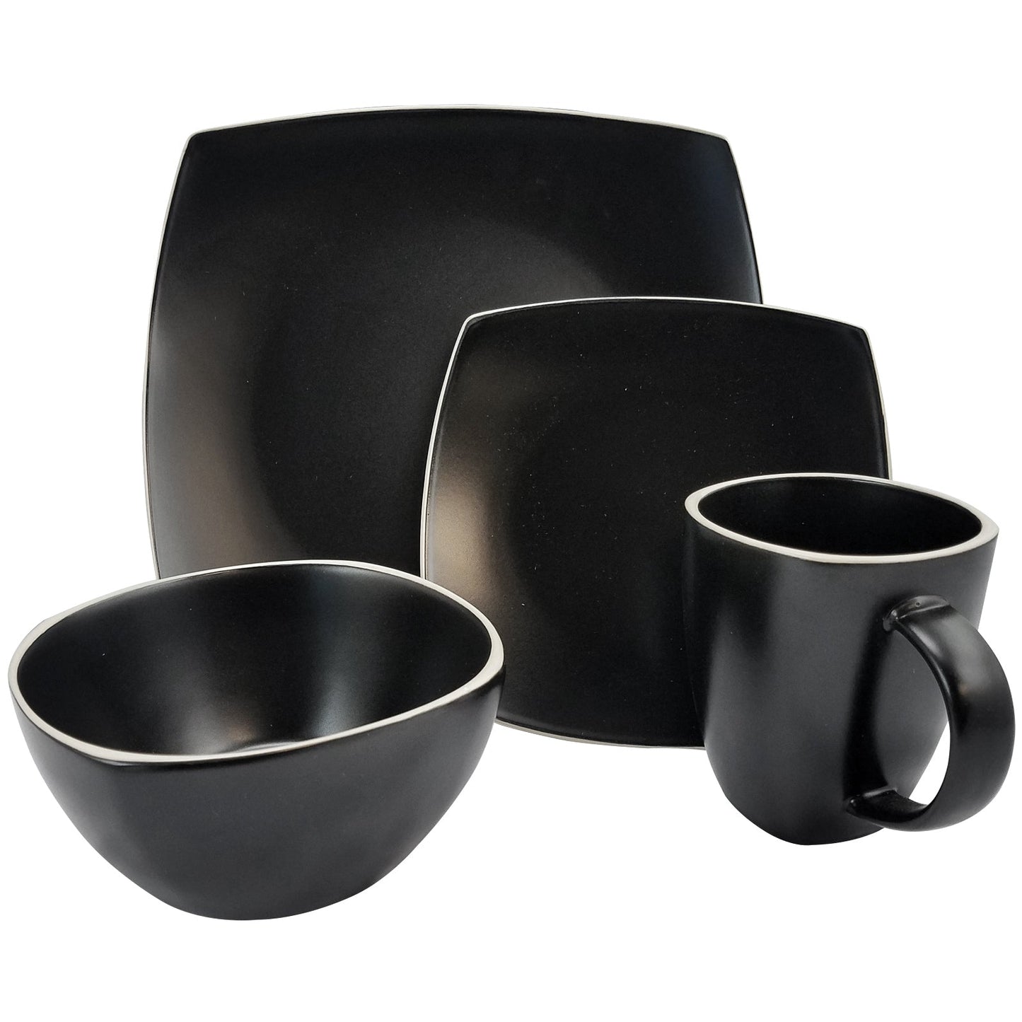 Gibson Soho Lounge Matte 16-Piece Dinnerware Set, Black W2B