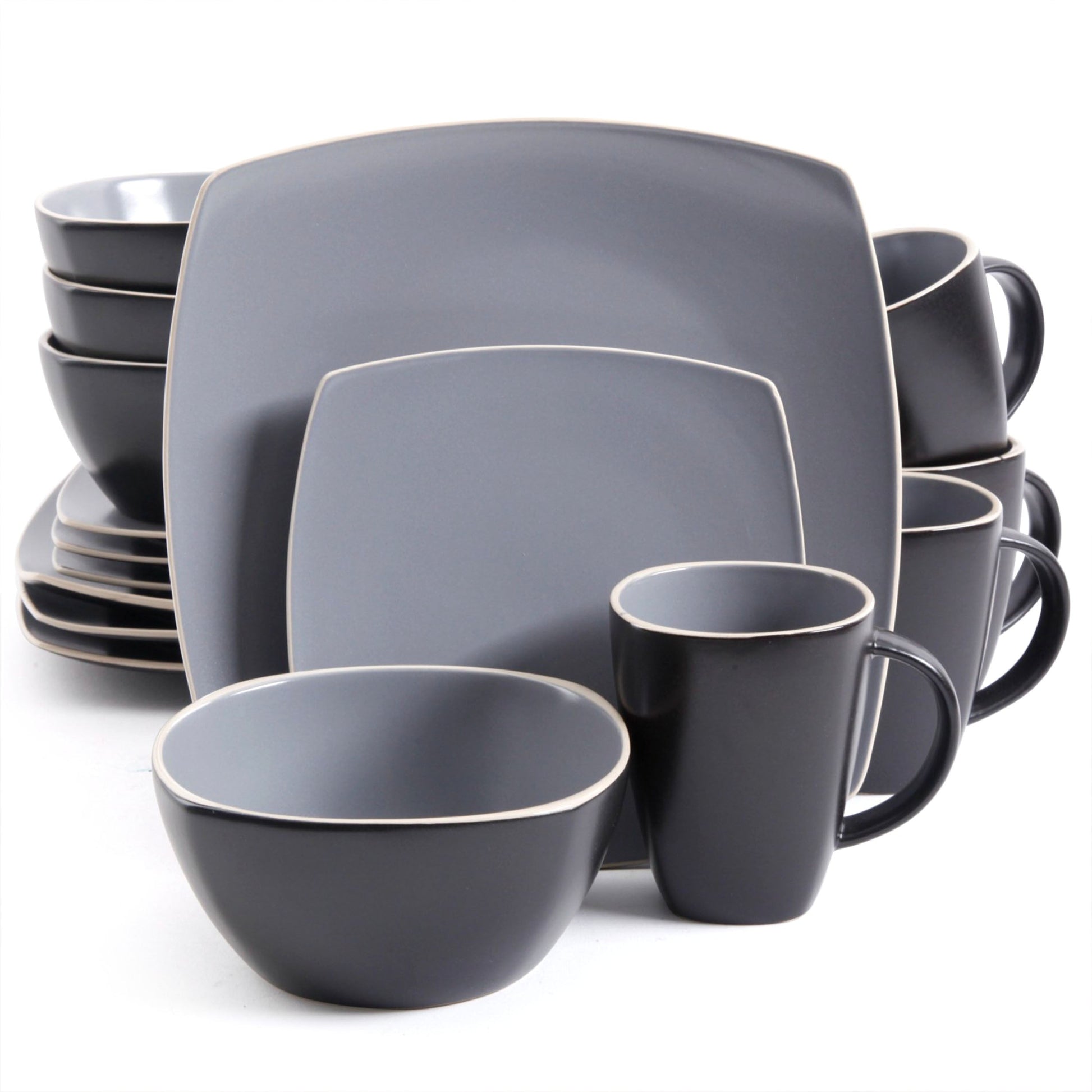 Gibson Soho Lounge Matte 16-Piece Dinnerware Set, Gray/Black W2B