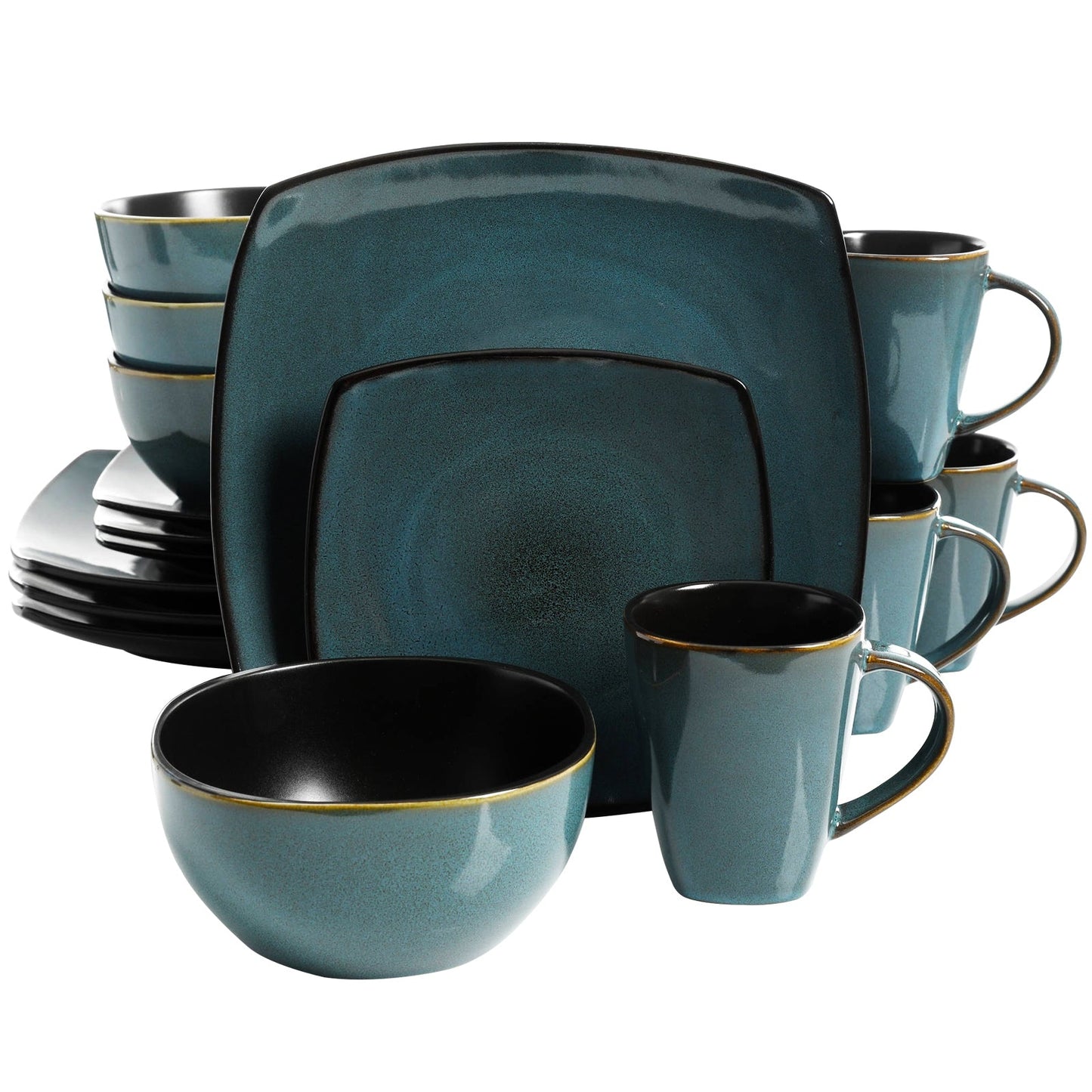 Soho Lounge 16-Piece Soft Square Dinnerware Set in Teal Green W2B