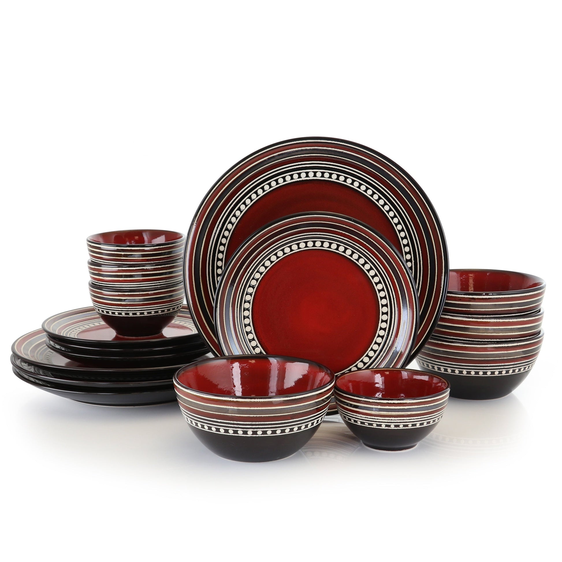 Gibson Elite Caf Versailles 16 Piece Double Bowl Dinnerware Set - Red W2B