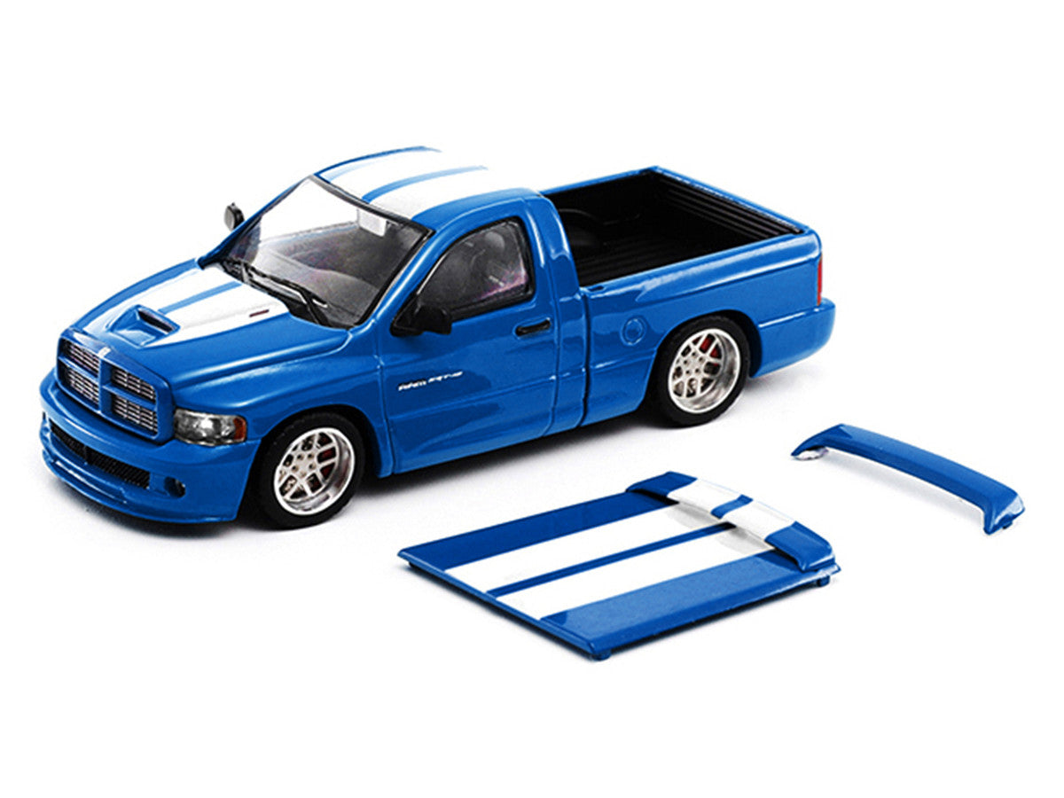 2003 Dodge Ram SRT-10 Pickup Truck Electric Blue Metallic with White Stripes 1/64 Diecast Model Car by Shoom64 Models-2