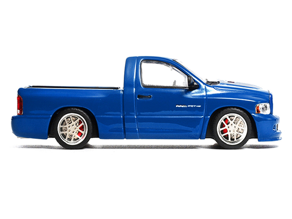 2003 Dodge Ram SRT-10 Pickup Truck Electric Blue Metallic with White Stripes 1/64 Diecast Model Car by Shoom64 Models-0