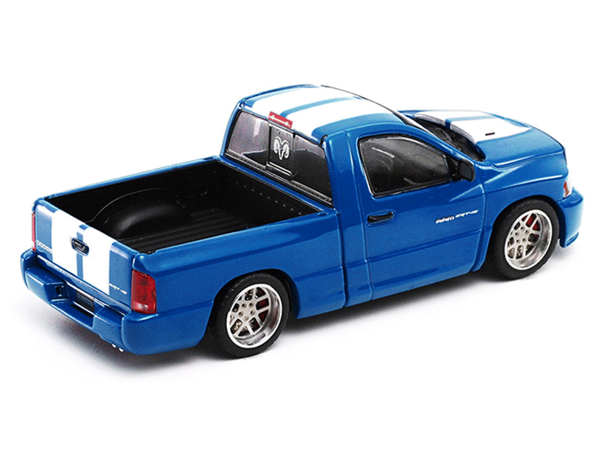 2003 Dodge Ram SRT-10 Pickup Truck Electric Blue Metallic with White Stripes 1/64 Diecast Model Car by Shoom64 Models-3