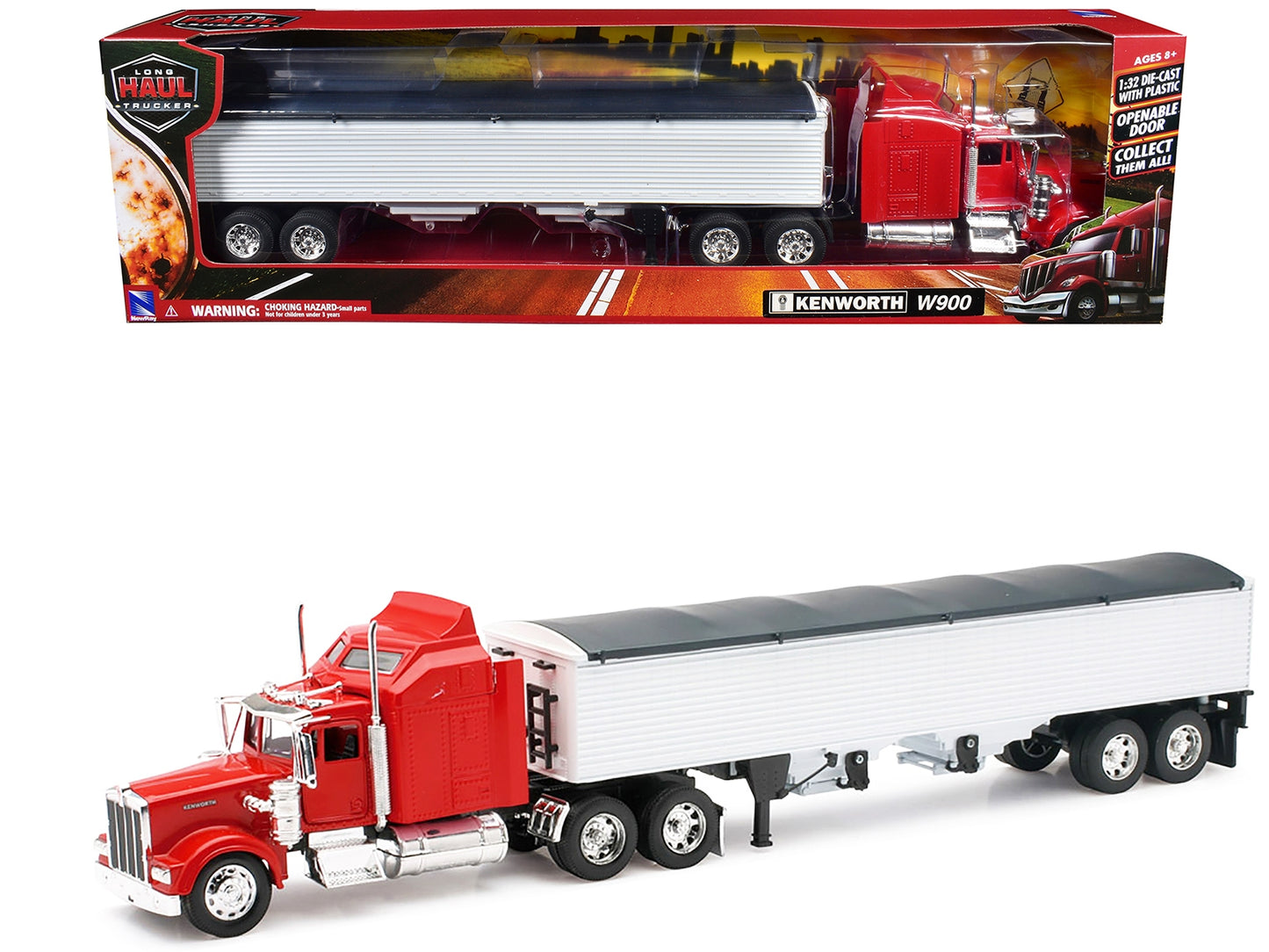 Kenworth W900 Grain Truck Red and White "Long Haul Truckers" Series 1/32 Diecast Model by New Ray