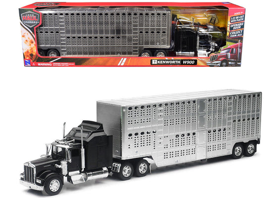 Kenworth W900 Truck Black with Pot Belly Livestock Chrome "Long Haul Truckers" Series 1/32 Diecast Model by New Ray New Ray