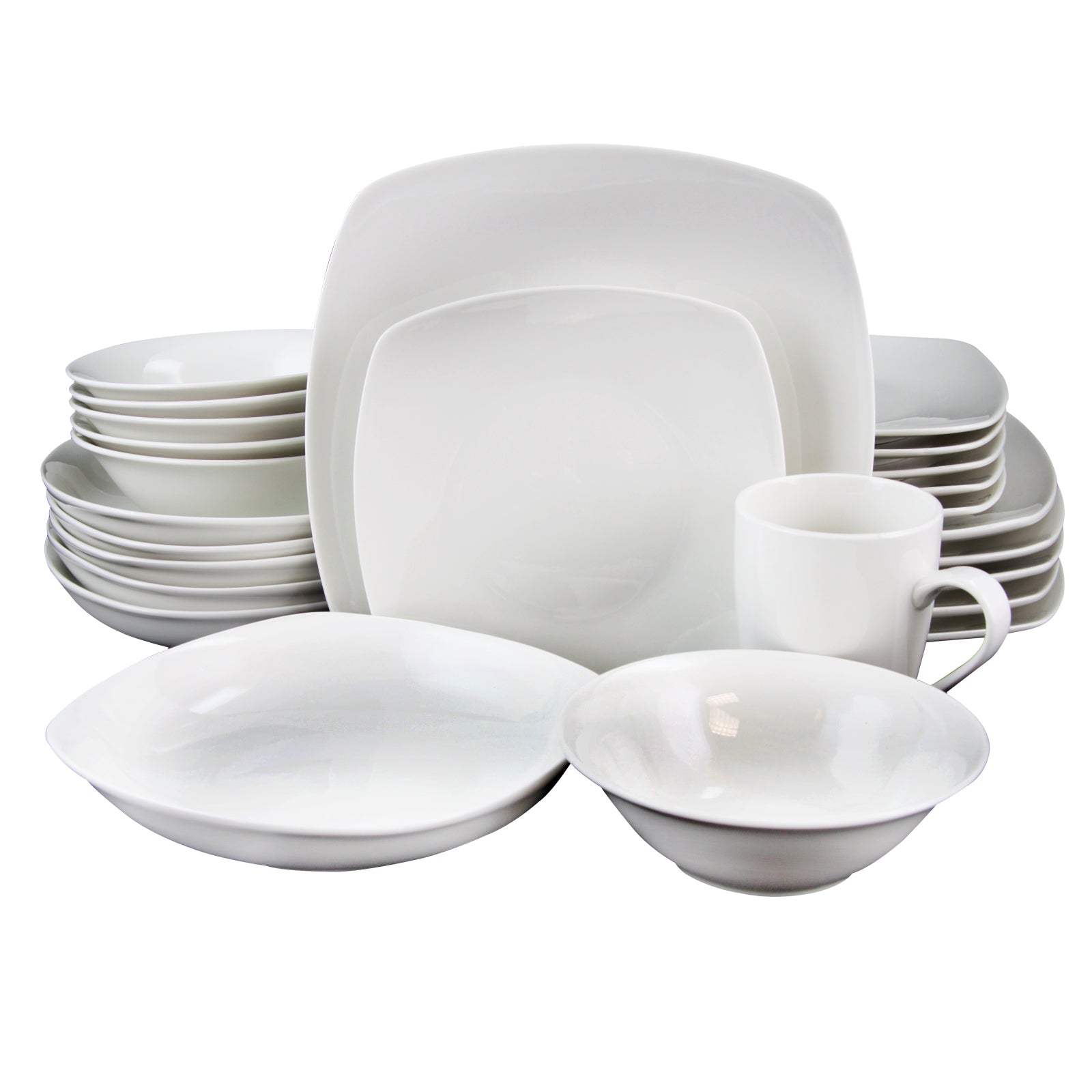 Gibson Home Hagen Square Dinnerware Set in White, Set of 30 W2B
