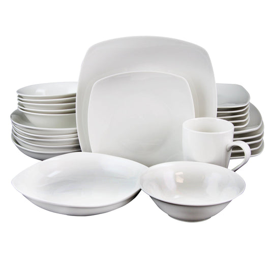 Gibson Home Hagen Square Dinnerware Set in White, Set of 30 W2B