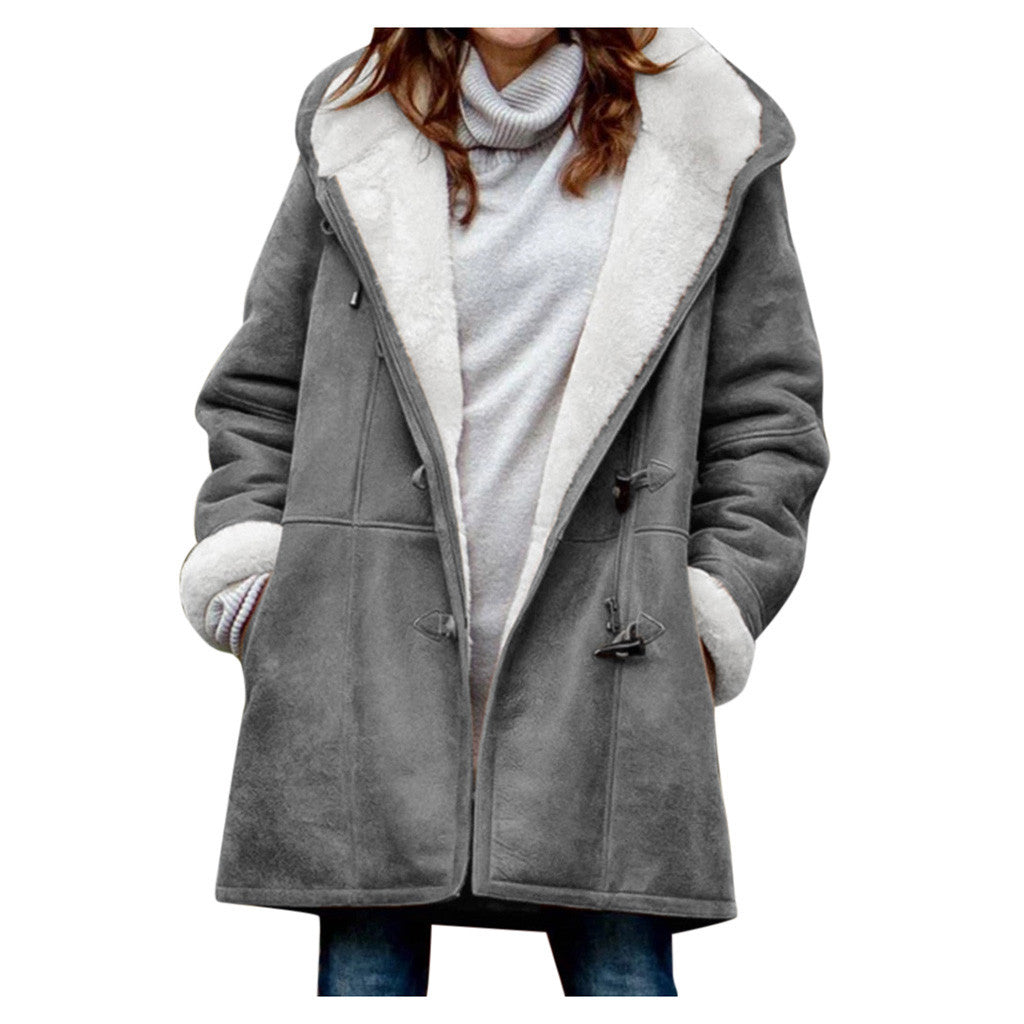 Winter Button Coat Fashion Warm Hooded Jacket With Pockets Women's Clothing LadyShow.Store