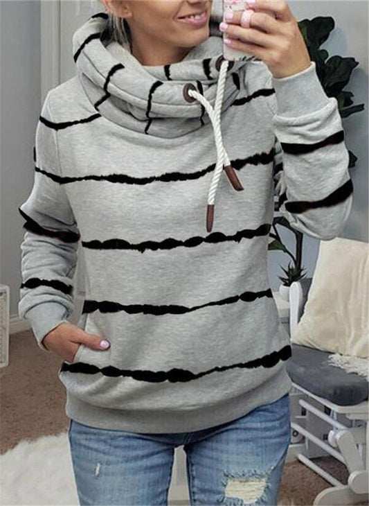 Printed Hooded Fleece Striped Sweatshirt LadyShow.Store