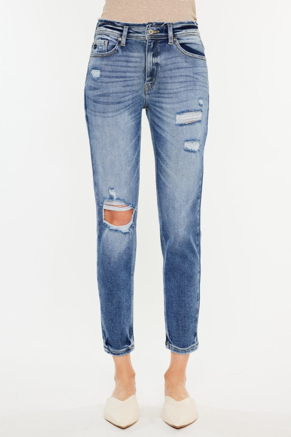 Kancan High Rise Distressed Mom Jeans LuxuryLifeWay Online Store