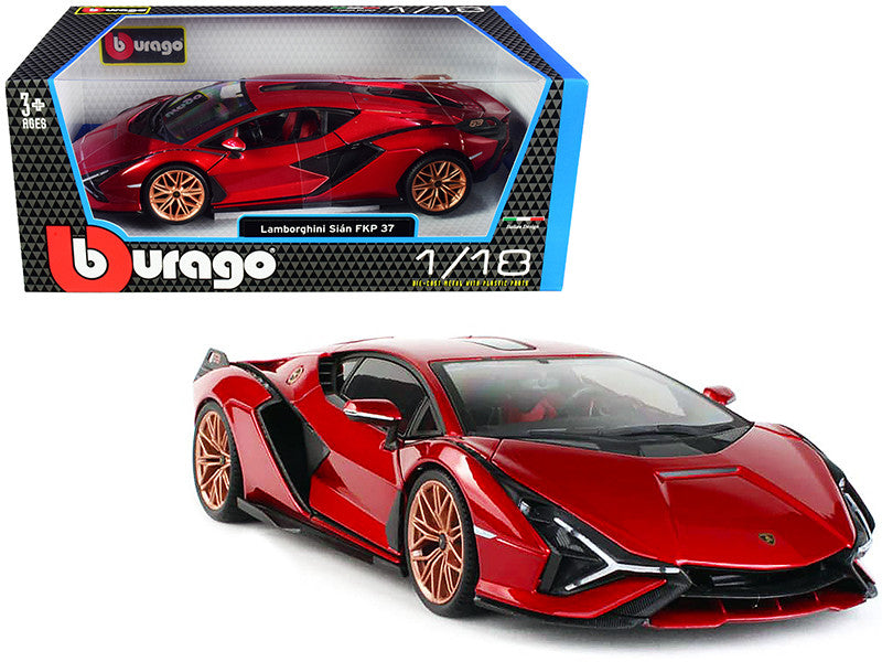 Lamborghini Sian FKP 37 Red with Copper Wheels 1/18 Diecast Model Car by Bburago Bburago