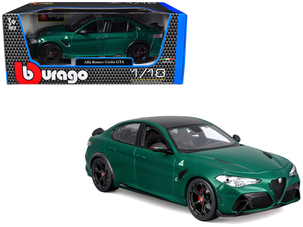 Alfa Romeo Giulia GTA Green Metallic with Carbon Top 1/18 Diecast Model Car by Bburago Bburago