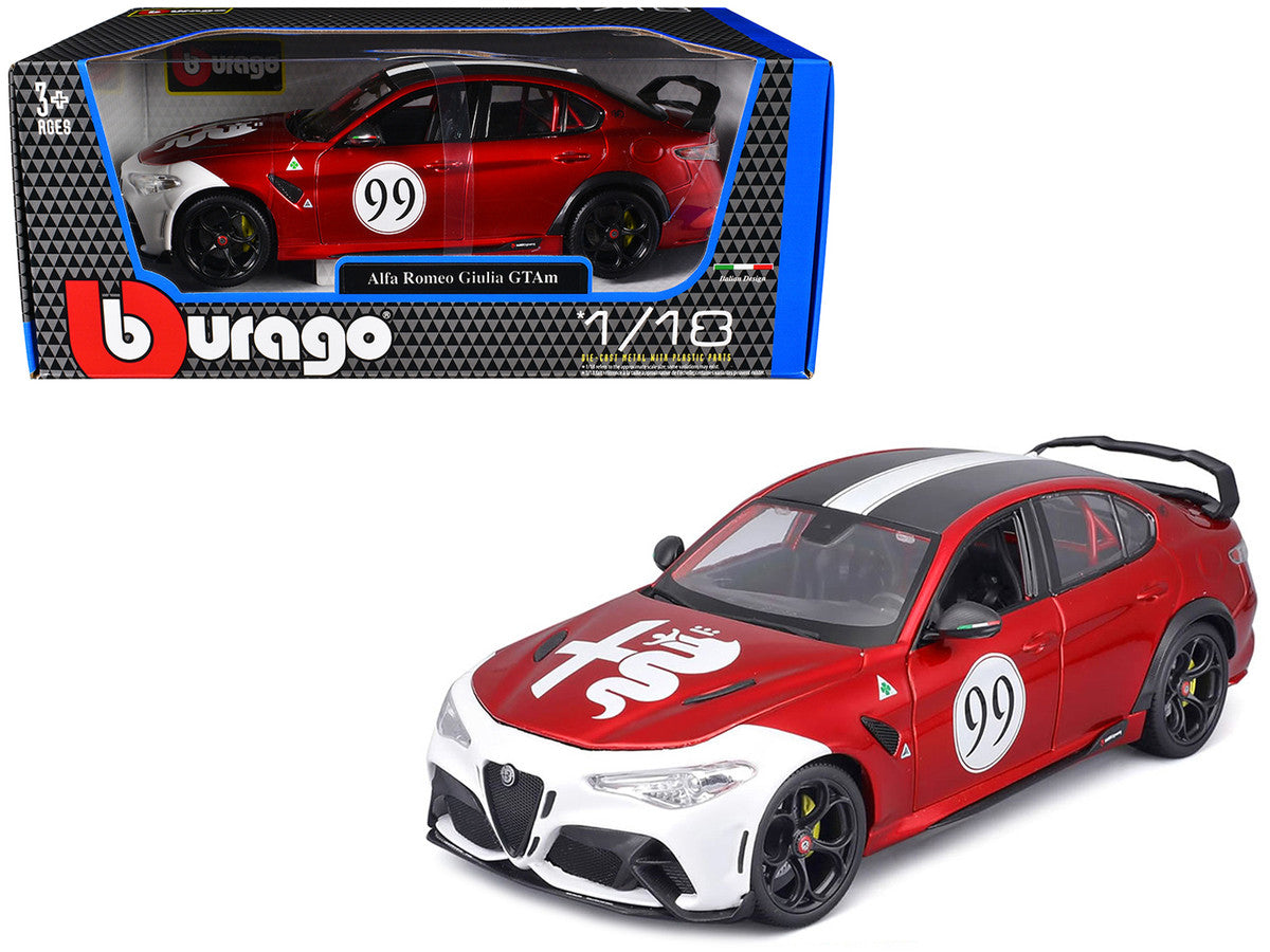 Alfa Romeo Giulia GTAm #99 Red Metallic with Black Top and White Graphics 1/18 Diecast Model Car by Bburago Bburago