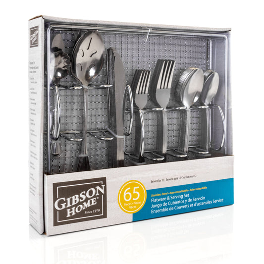 Gibson Home South Bay 65 Piece Stainless Steel Flatware Service Set with Wire Caddy W2B