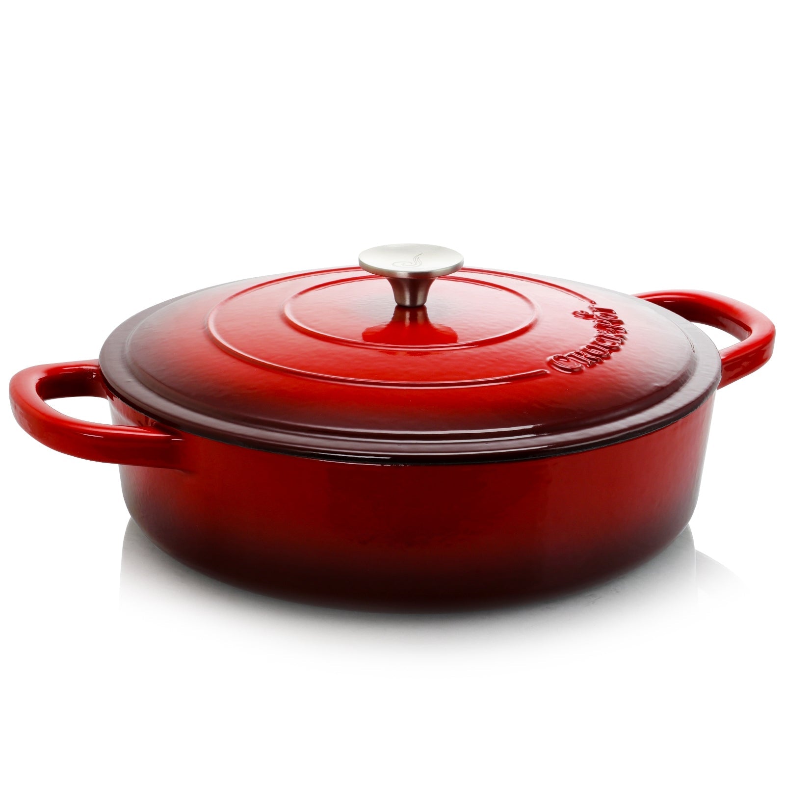 Crock Pot Artisan Enameled Cast Iron 5 Quart Round Braiser Pan with Self Basting Lid in Scarlet Red W2B