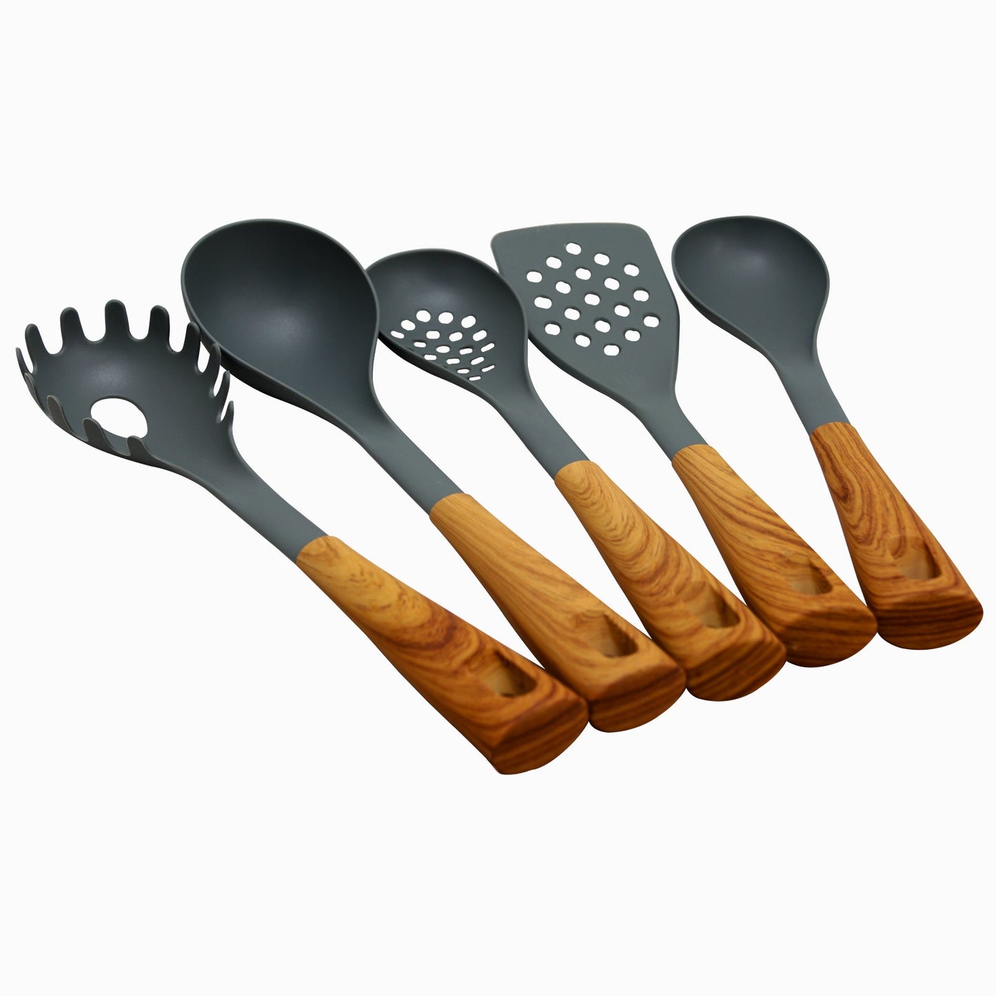 Oster Everwood Kitchen Nylon Tools Set with Wood Inspired Handles, Set of 5 W2B