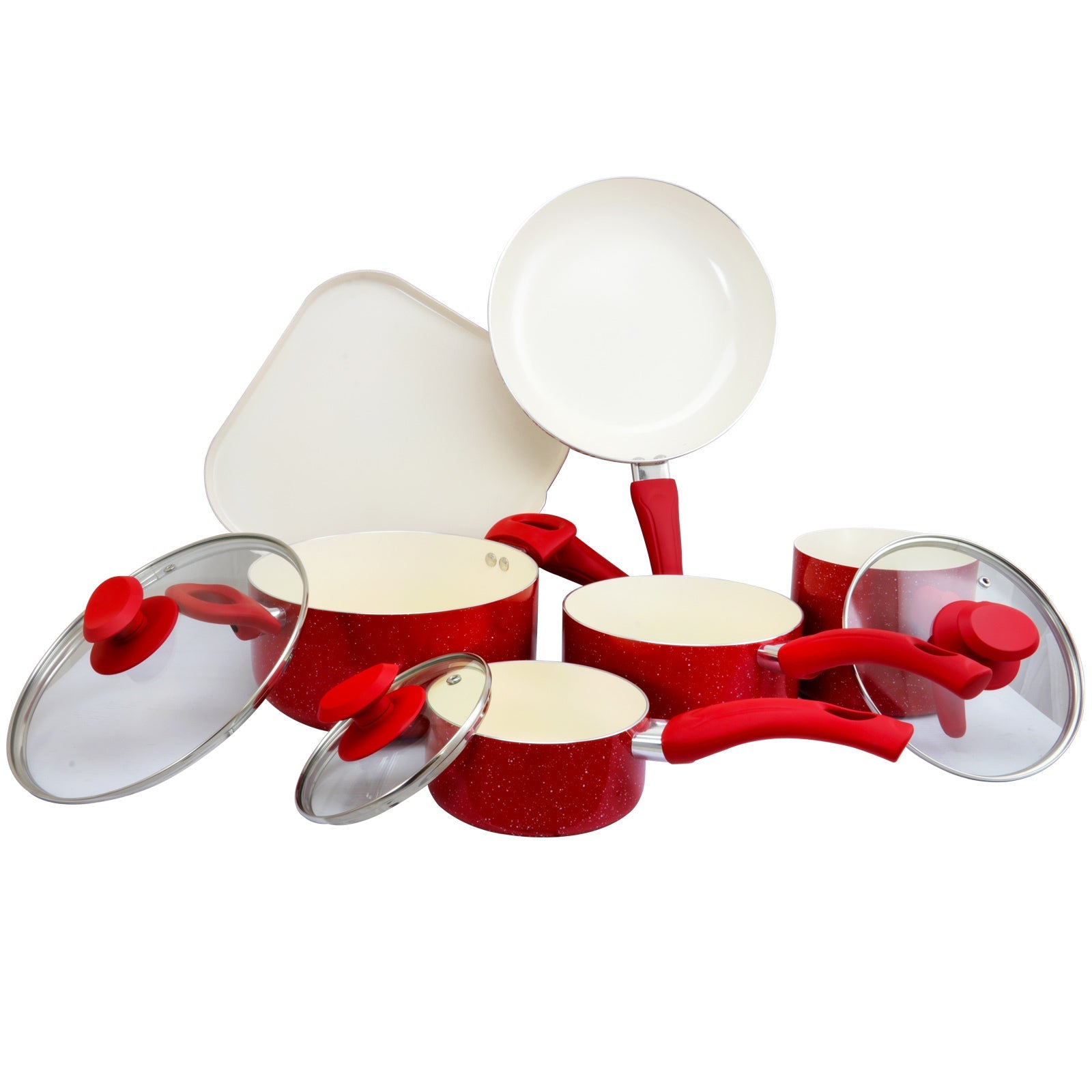 Oster Cocina San Jacinto Aluminum Cookware Set in Red Speckled Finish, Set of 9 W2B