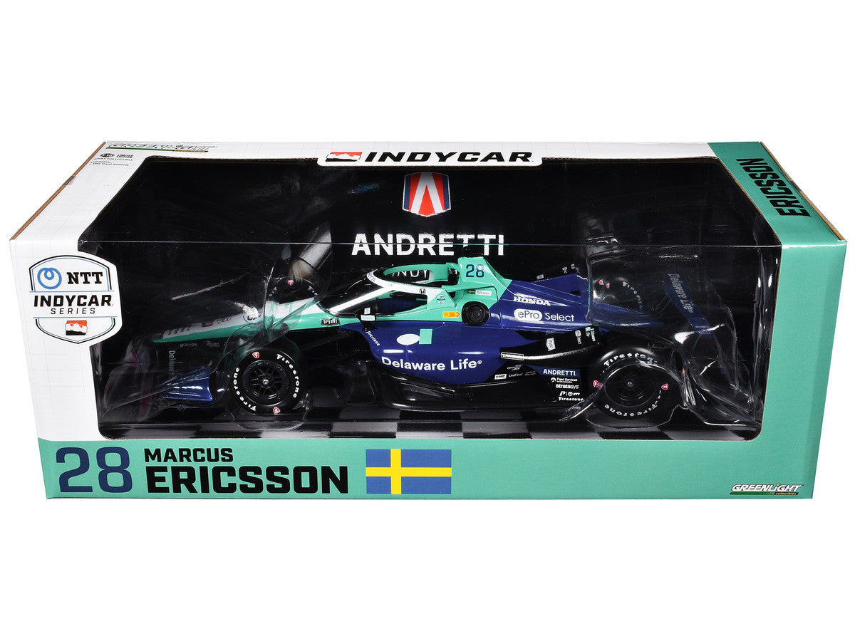 Dallara IndyCar #28 Marcus Ericsson "Delaware Life" Andretti Autosport "NTT IndyCar Series" (2024) 1/18 Diecast Model Car by Greenlight Greenlight