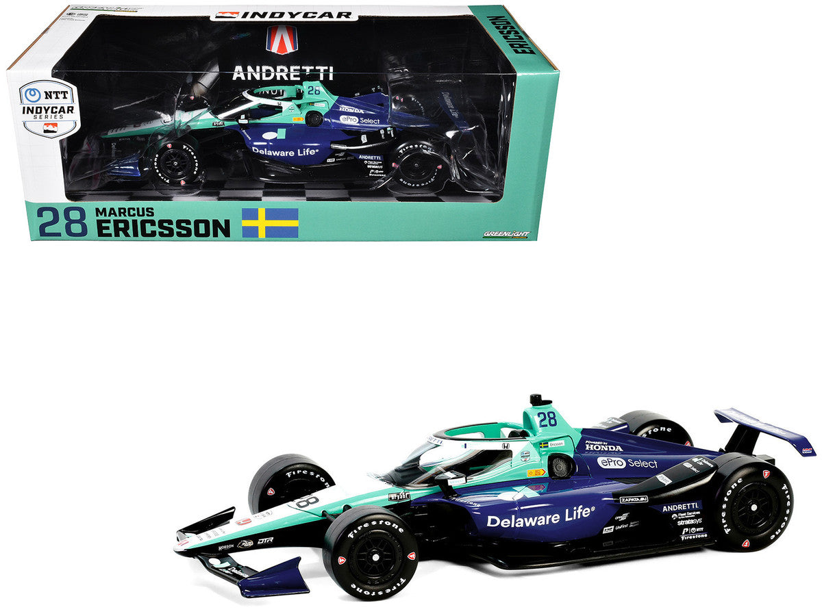 Dallara IndyCar #28 Marcus Ericsson "Delaware Life" Andretti Autosport "NTT IndyCar Series" (2024) 1/18 Diecast Model Car by Greenlight Greenlight