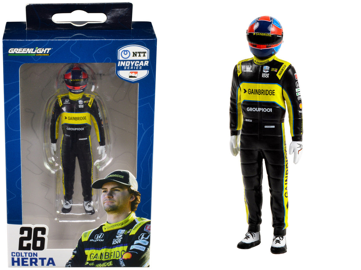"NTT IndyCar Series" #26 Colton Herta Driver Figure "Gainbridge - Andretti Autosport" for 1/18 Scale Models by Greenlight Greenlight