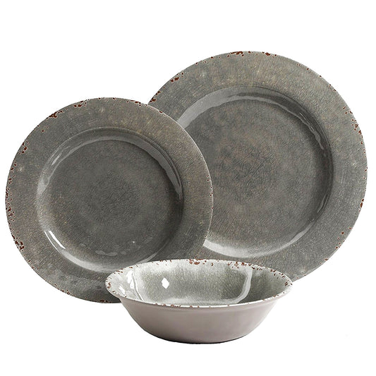 Studio California Mauna 12 Piece Dinnerware Set in  Gray Crackle Look Decal W2B