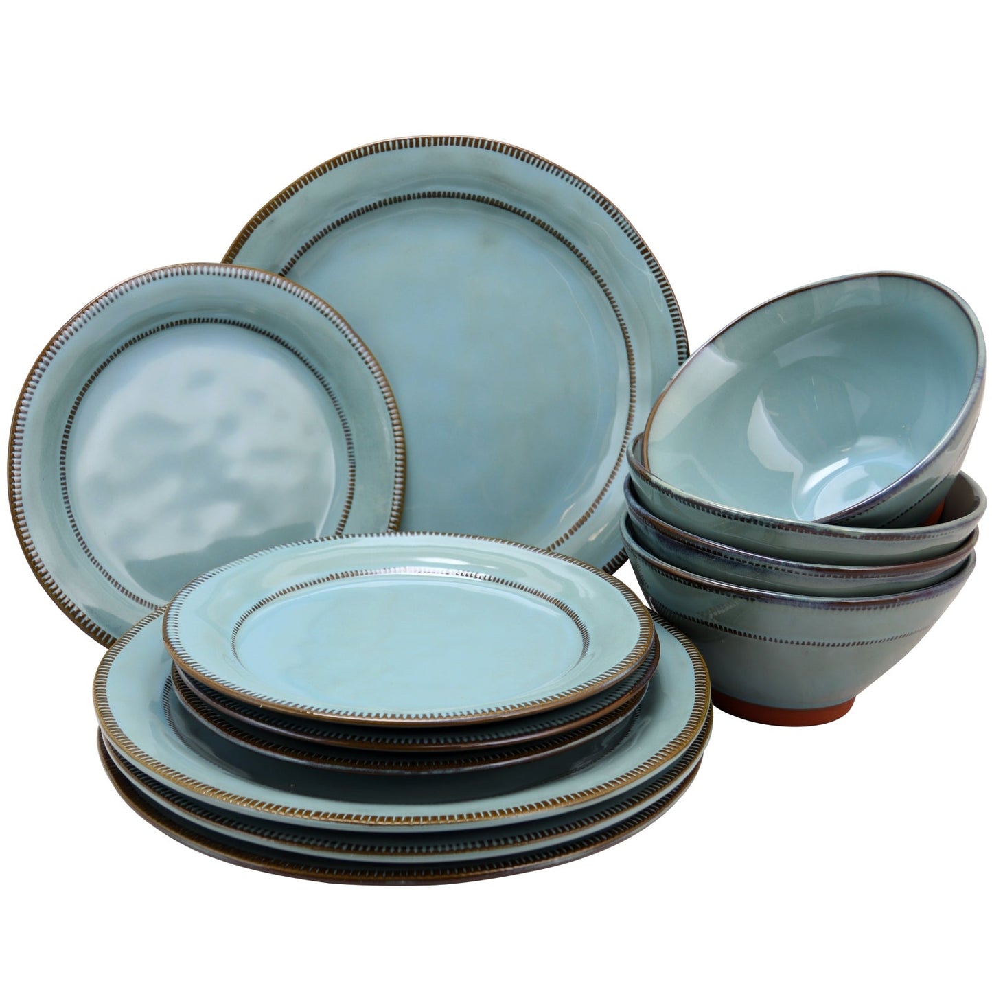 Gibson Elite Terranea 12 Piece Round Terracotta Dinnerware Set in Teal W2B