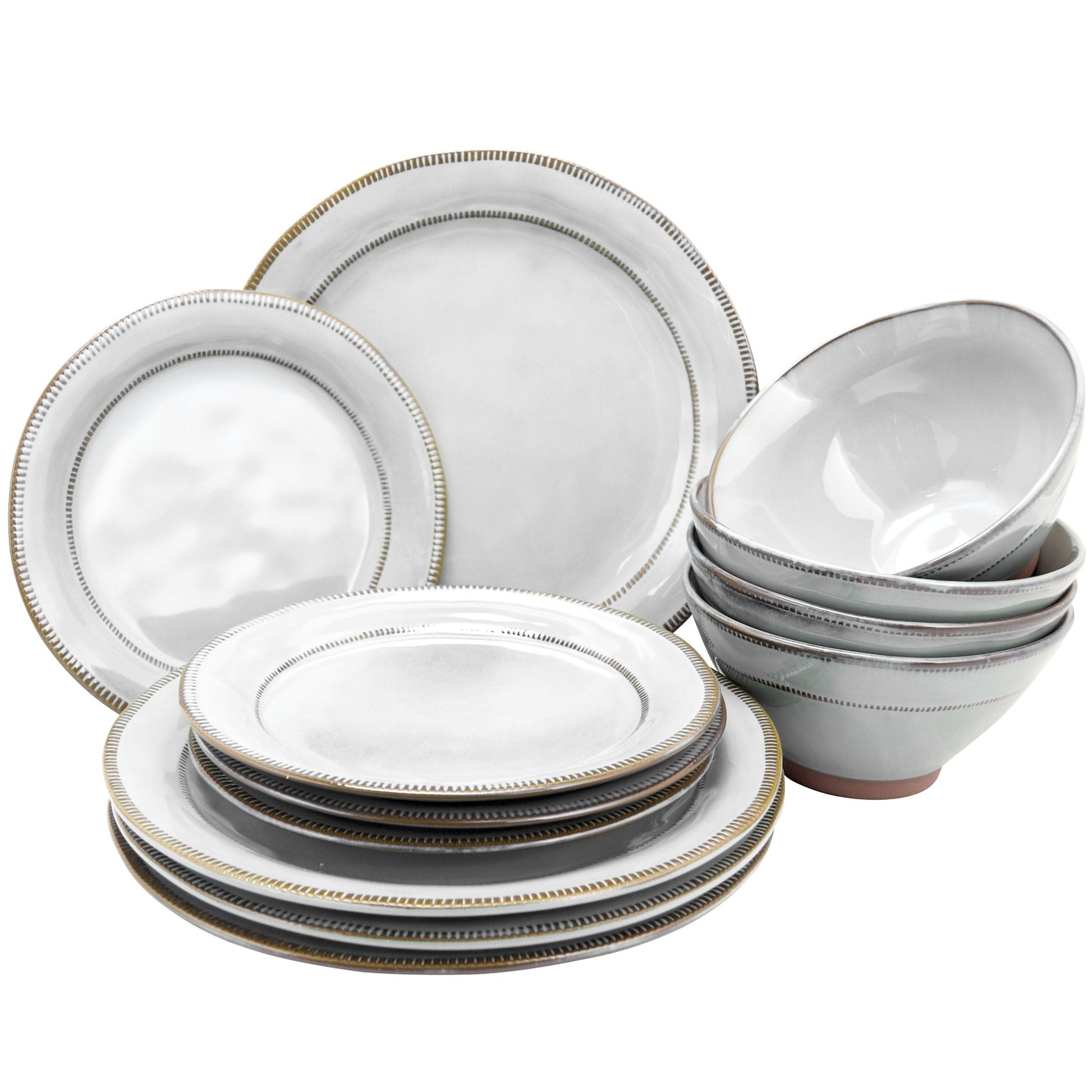 Gibson Elite Terranea 12 Piece Stoneware Dinnerware Set in White, Service for 4 W2B