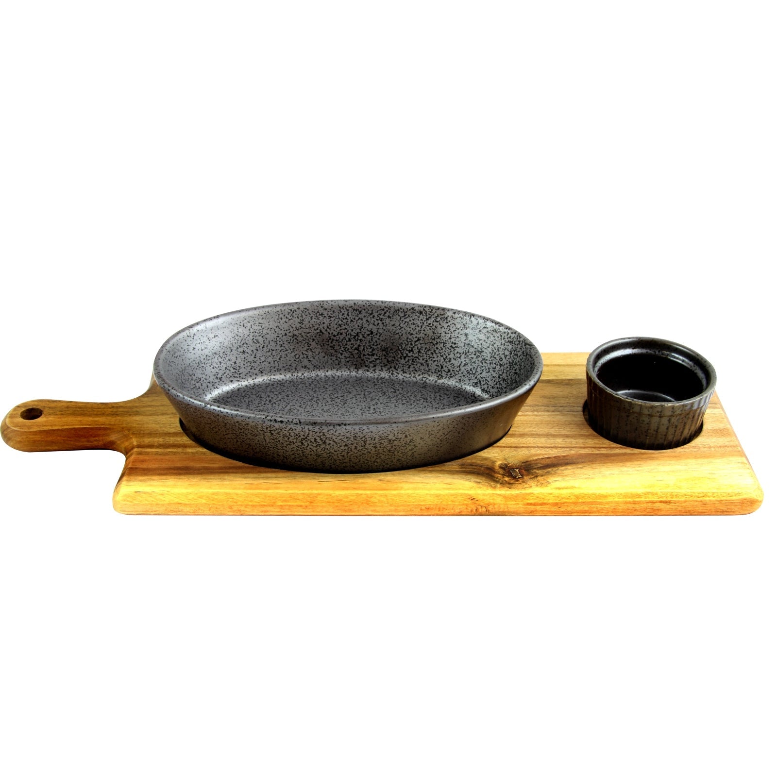 Gibson Elite Gracious Dining 3-Piece Reactive Fine Ceramic Bowl Set With Acacia Wood Tray in Gray W2B
