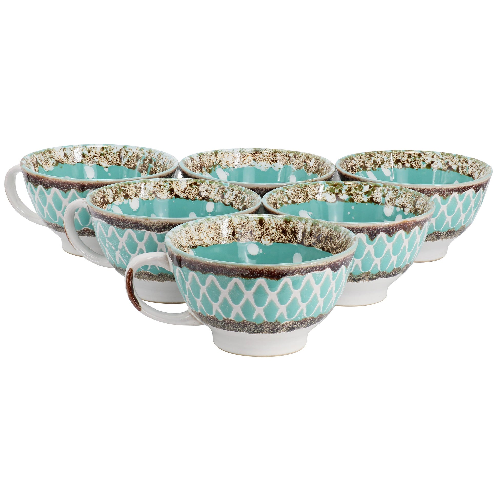 Meritage Otis 6 Piece 27 Ounce Stoneware Soup Bowl with Handle Set in Turquoise W2B