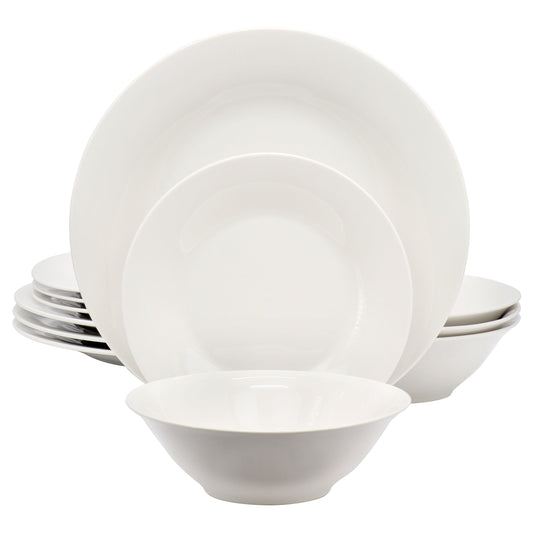 Gibson Home Everyday 12 Piece Round Fine Ceramic Dinnerware Set in White W2B