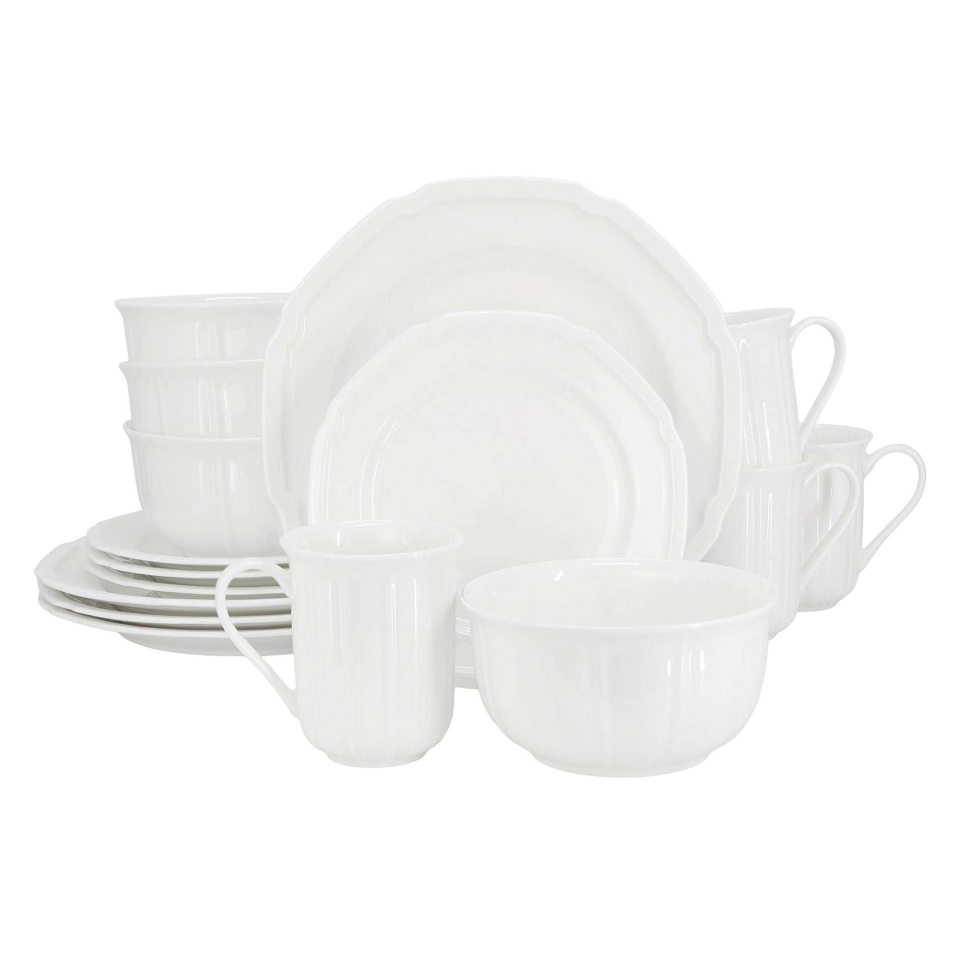 Meritage Bavaria 16 Piece Scallop Rim Bone China Dinnerware Set in White W2B