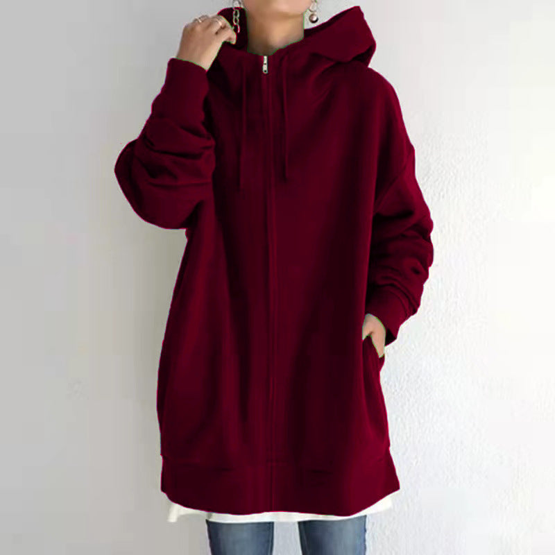 Zipper Hooded Long Plus Fleece Sweatshirt LadyShow.Store