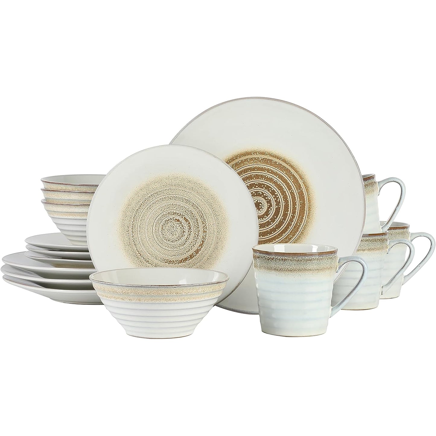 Gibson Elite Spiral Embossed 16 Piece Stoneware Dinnerware Set in Taupe W2B