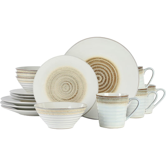 Gibson Elite Spiral Embossed 16 Piece Stoneware Dinnerware Set in Taupe W2B