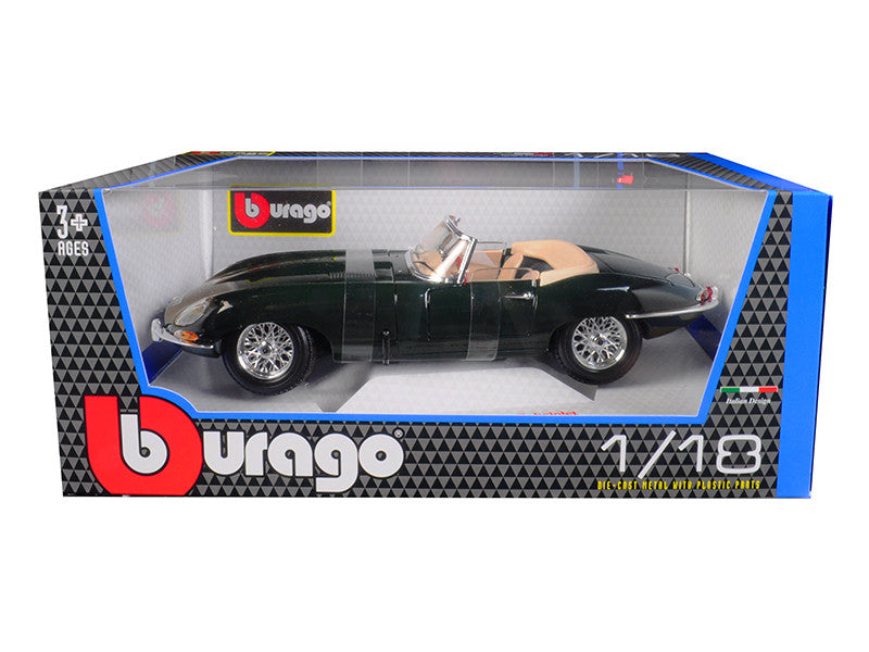 1961 Jaguar E Type Convertible Green 1/18 Diecast Model Car by Bburago-0