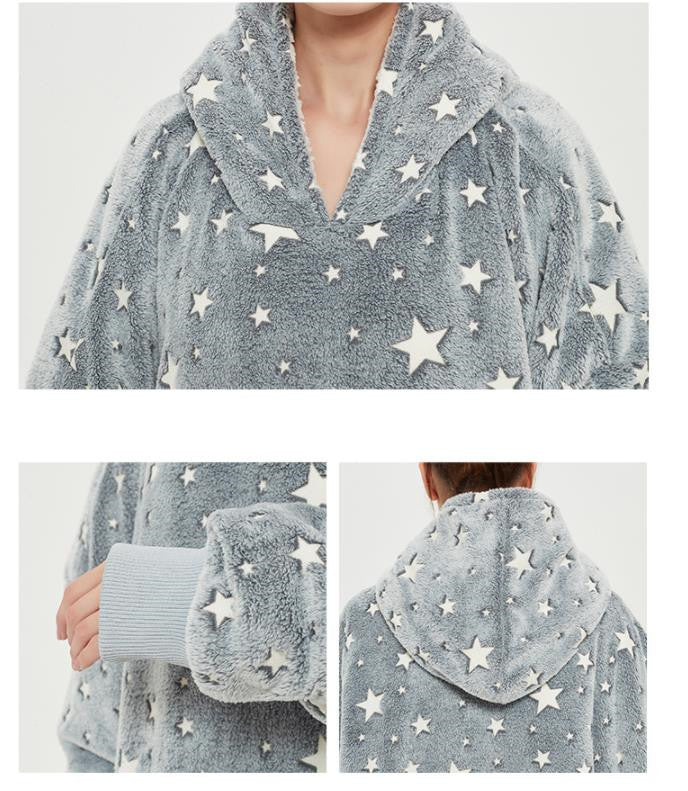 Glow In The Dark Stars Hoodie Blanket Oversized Sweatshirt Hooded Blankets Warm Luminous Throw Blanket For Beds Christmas Gift