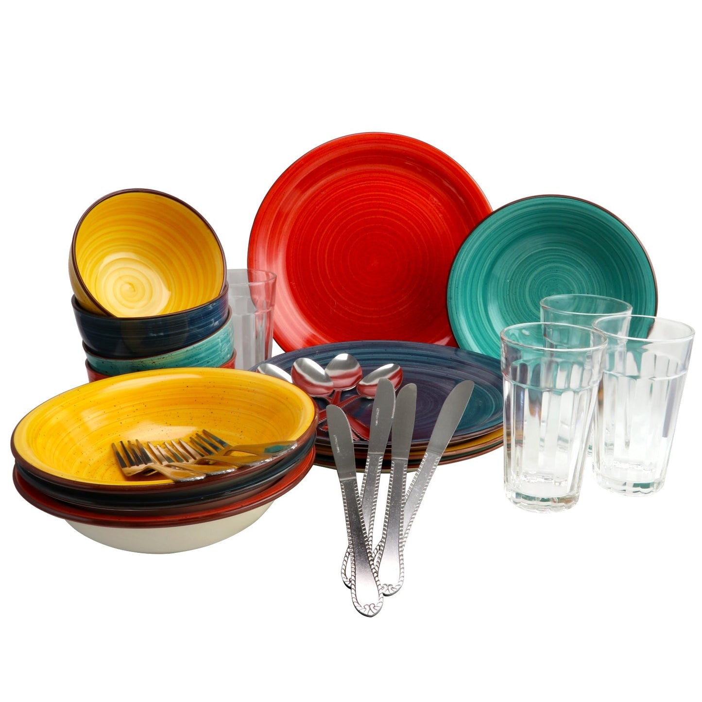 Gibson Color Speckle 28 Piece Mix and Match Dinnerware Combo Set W2B
