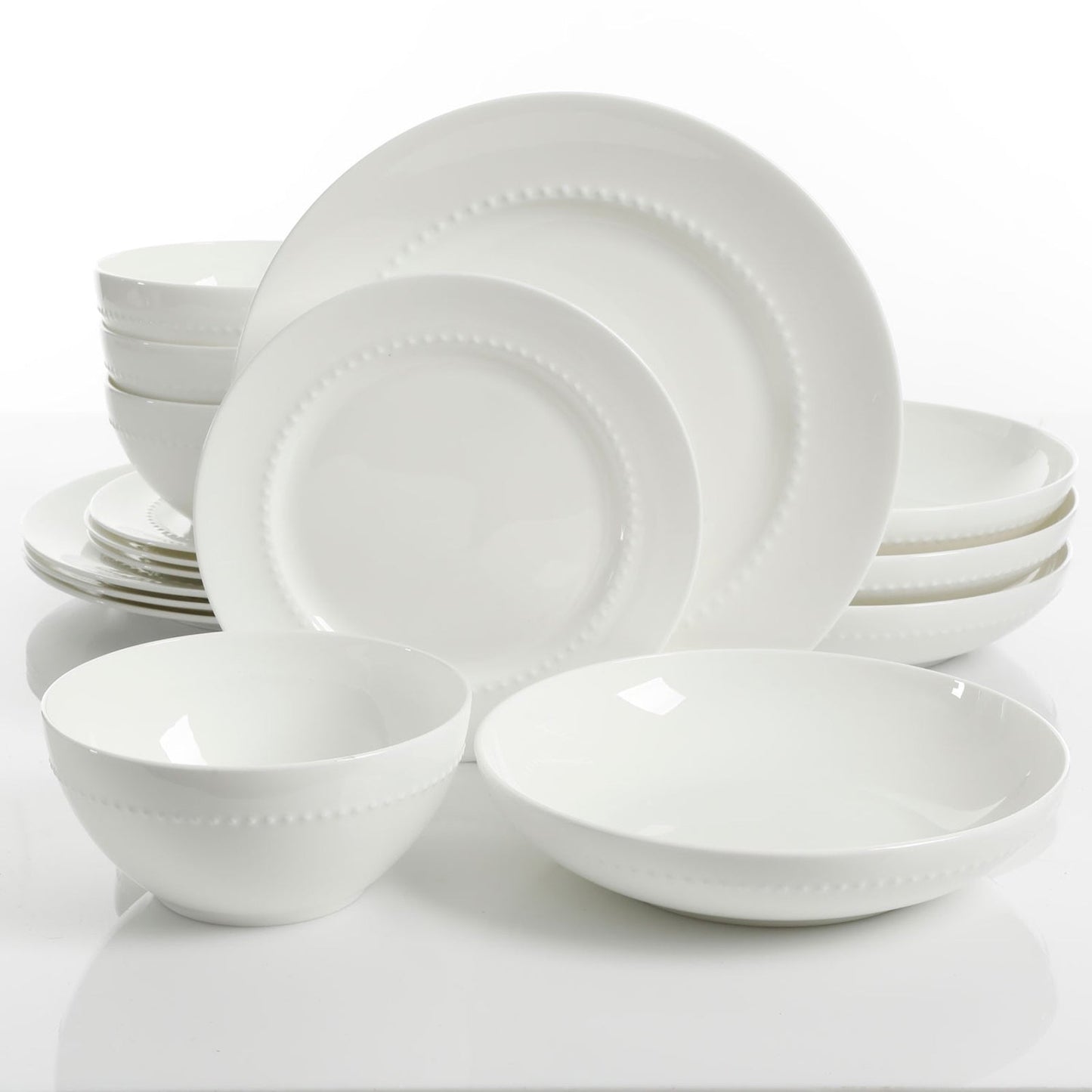 Gibson Elite Gracious Dining 16pc Bone China Double Bowl Dinnerware Set in White W2B