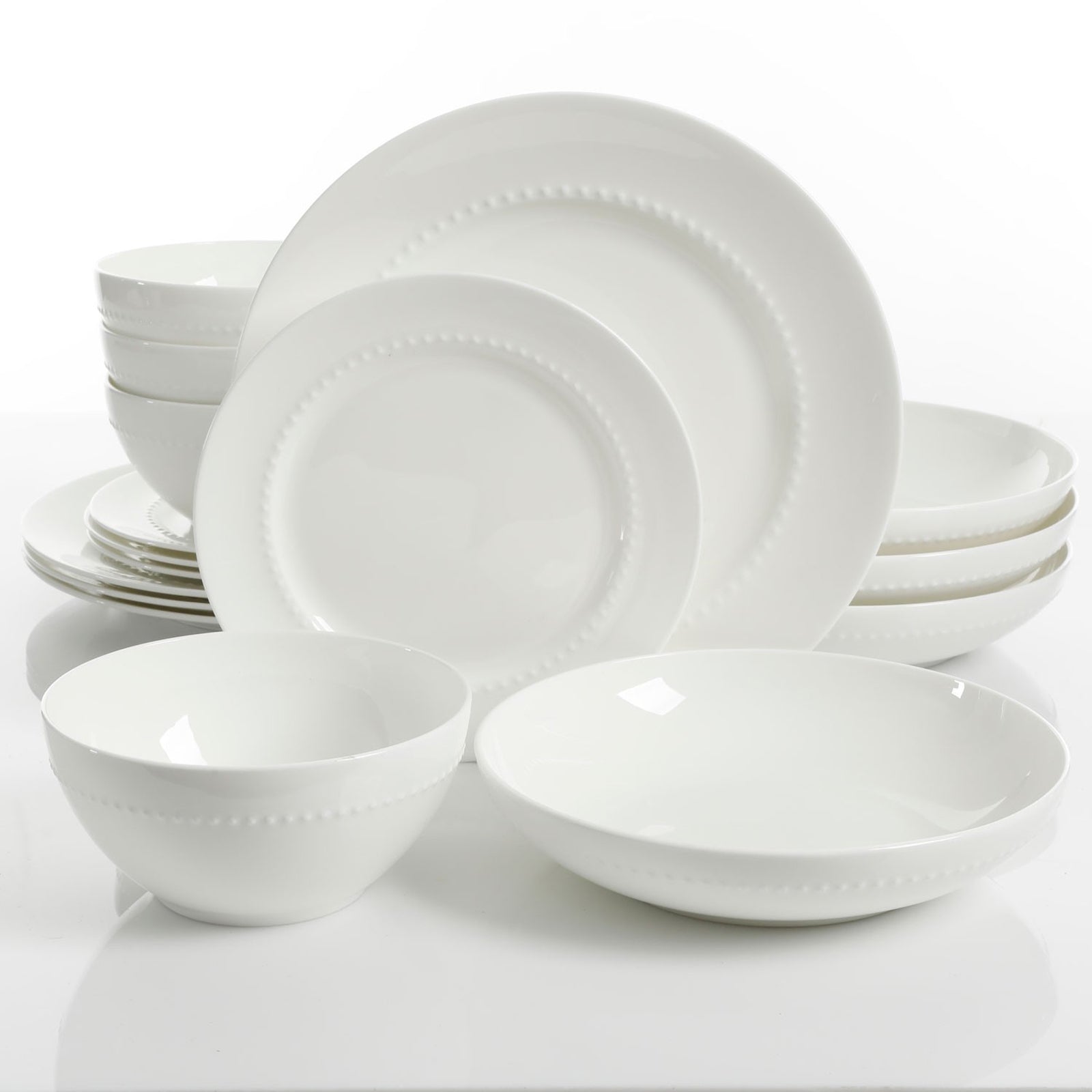 Gibson Elite Gracious Dining 16pc Bone China Double Bowl Dinnerware Set in White W2B