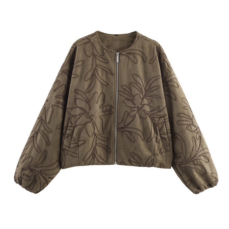 Suede Embroidered Pilot Jacket Women LadyShow.Store
