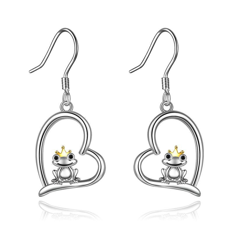 Sterling Silver Heart Crown Frog Dangle Drop Earrings for Women Mom LadyShow.Store