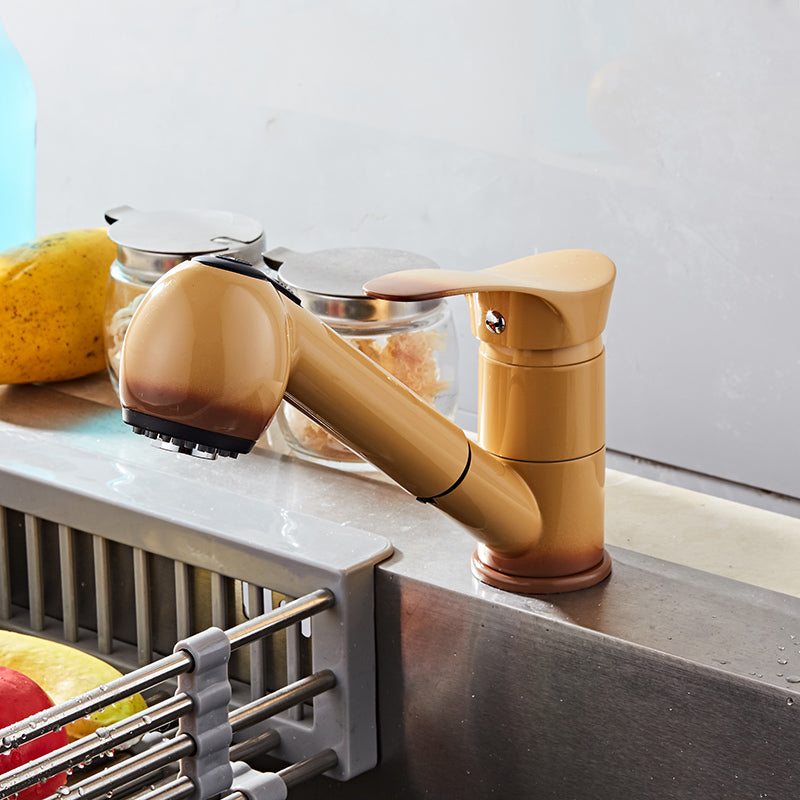 Kitchen Pull Out Cool Painted Finish Flexible Hot and Cold Mixer Taps Deck Mount Swivel