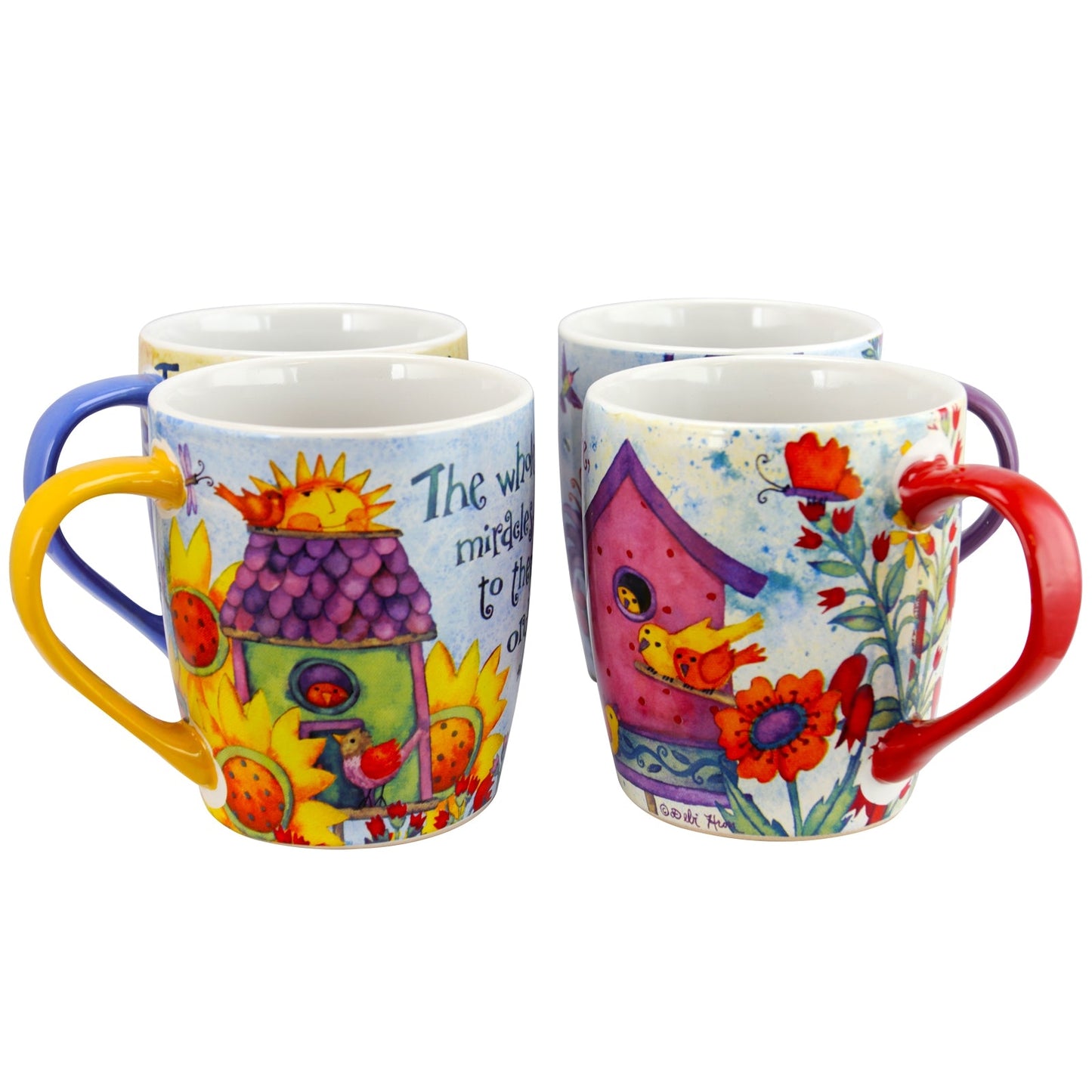 Gibson Birdhouse Floral 18 oz Cup Set, Set of 4 Assorted Designs W2B